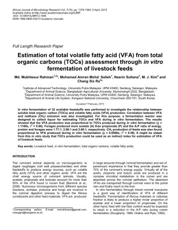 Estimation of total volatile fatty acid (VFA) - Academic Journals