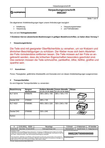 Verpackungsvorschrift 0682267 Die Teile sind mit geeigneter ...