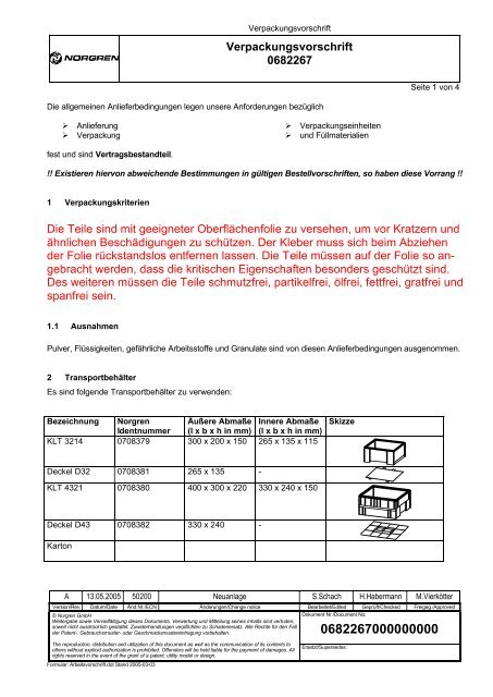 Verpackungsvorschrift 0682267 Die Teile sind mit geeigneter ...