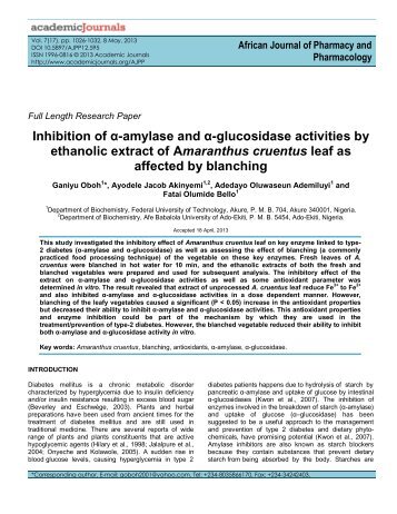 Inhibition of α-amylase and α-glucosidase activities by ethanolic ...