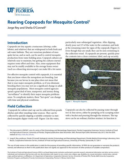 Rearing Copepods for Mosquito Control1 - EDIS - University of Florida