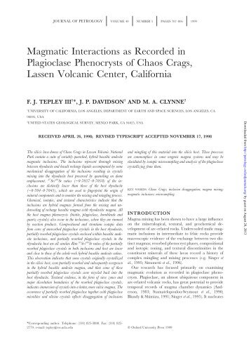 Magmatic Interactions as Recorded in Plagioclase Phenocrysts of ...