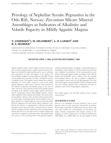 Zirconium Silicate Mineral Assemblages as - Journal of Petrology