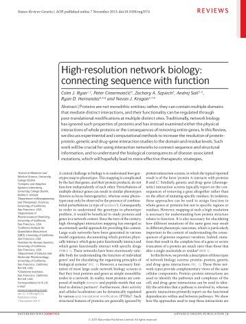 High-resolution network biology: connecting ... - Andrej Sali Lab