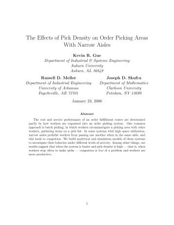 The Effects of Pick Density on Order Picking Areas With Narrow Aisles