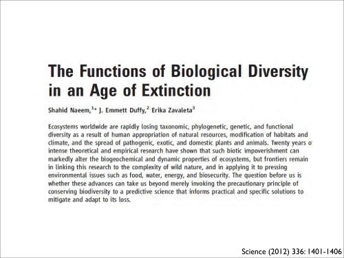 Biodiversité: tendances et processus