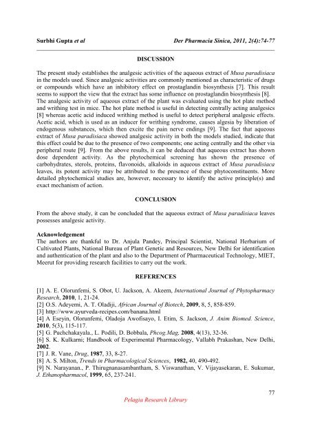 Analgesic activity of aqueous extract of Musa paradisiaca - Pelagia ...