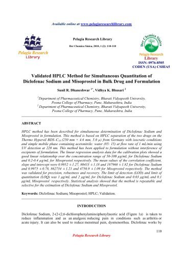 Validated HPLC Method for Simultaneous Quantitation of Diclofenac ...