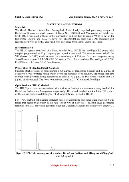 Validated HPLC Method for Simultaneous Quantitation of Diclofenac ...