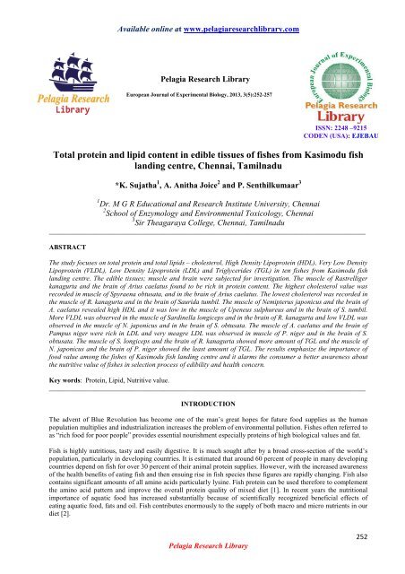 Total protein and lipid content in edible tissues of fishes from ...