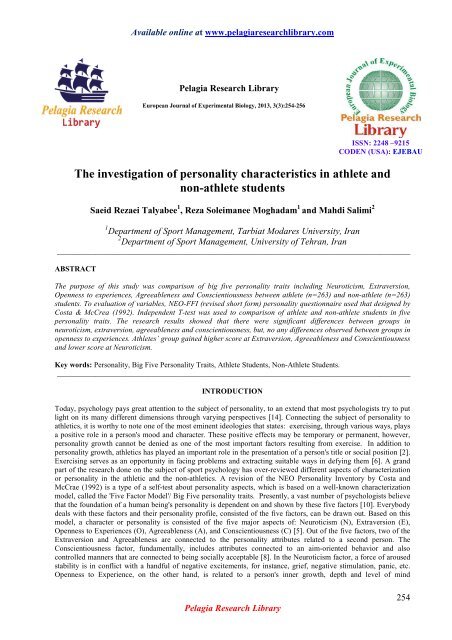 The investigation of personality characteristics in athlete and non ...