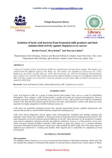 Isolation of lactic acid bacteria from fermented milk products and ...