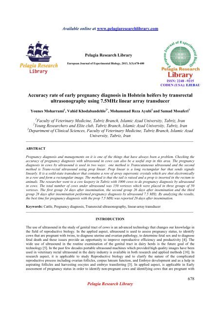 Accuracy rate of early pregnancy diagnosis in Holstein heifers by ...