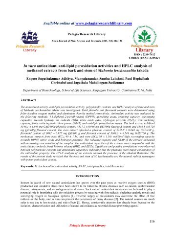 In vitro antioxidant, anti-lipid peroxidation activities and HPLC ...