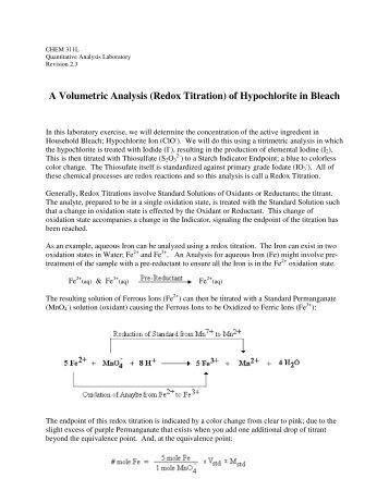 A Volumetric Analysis (Redox Titration) of Hypochlorite in Bleach