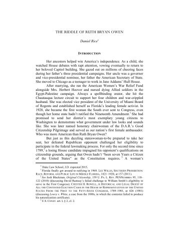 the riddle of ruth bryan owen - Duke University School of Law