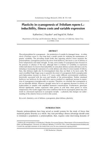 Plasticity in cyanogenesis of Trifolium repens L. - College of Natural ...