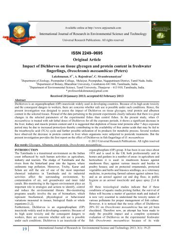 Impact of Dichlorvos on tissue glycogen and protein ... - URP Journals