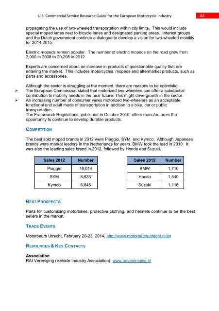 “Motorcycles: European Market Briefs 2013-2014”. - Export.gov