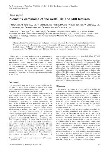 Pilomatrix carcinoma of the axilla: CT and MRI features