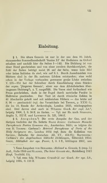 Die ältere Genesis. [The text of the Junius Manuscript of Caedmon's ...