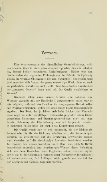 Die ältere Genesis. [The text of the Junius Manuscript of Caedmon's ...