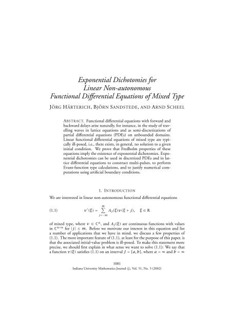Exponential Dichotomies for Linear Non-autonomous - School of ...