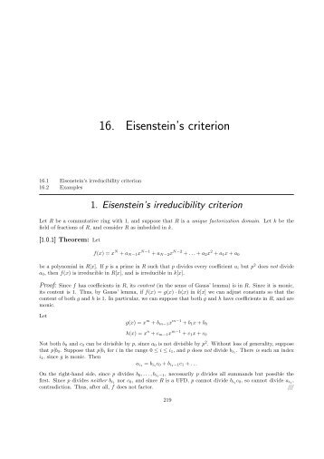 16. Eisenstein's criterion