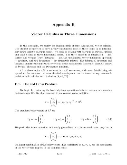 Appendix B Vector Calculus in Three Dimensions - School of ...