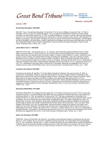 Obituaries - January 2001 January 1, 2001 Everett Dean Broughton ...