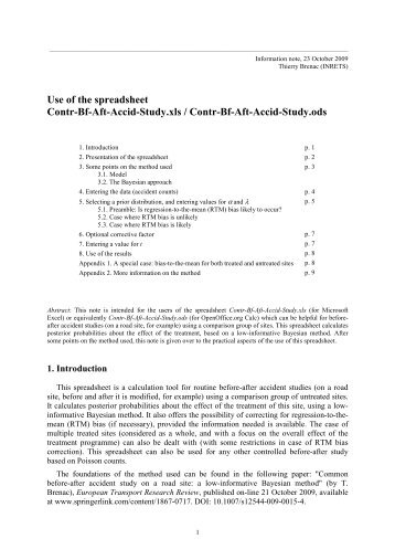 Use of the spreadsheet Contr-Bf-Aft-Accid-Study.xls / Contr ... - Inrets
