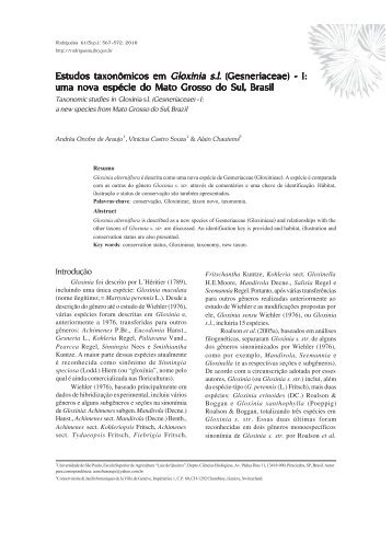 Estudos taxonômicos em Gloxinia s.l. (Gesneriaceae) - Rodriguésia