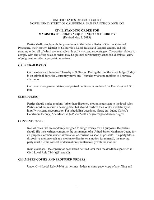 Magistrate Judge Corley's Civil Standing Order - United States ...