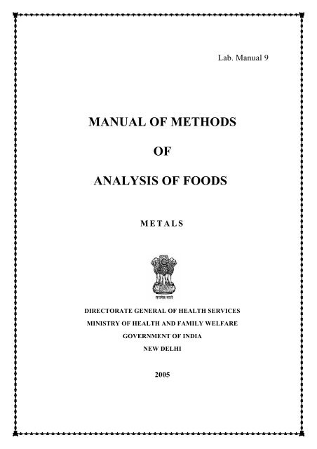 manual of methods of analysis of foods - Ministry of Health and ...