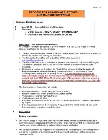 PROCESS FOR ARRANGING ELECTIVES AND MacCARE ...