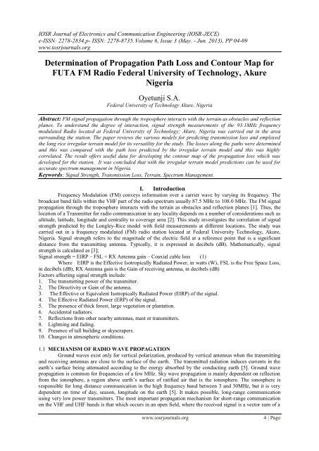 Determination of Propagation Path Loss and Contour Map for ... - IOSR