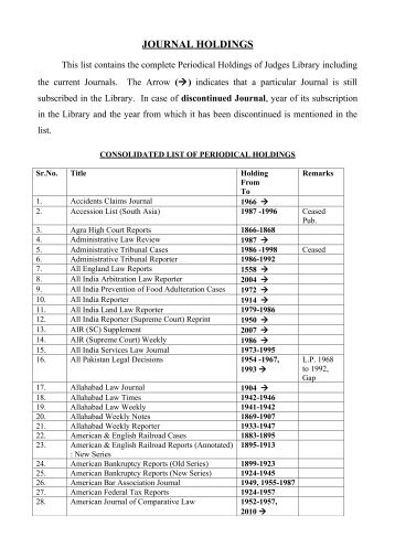 consolidated list of periodical holdings - Supreme Court of India