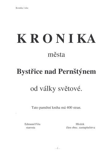 Kronika města 1914-1950 - Bystřice nad Pernštejnem