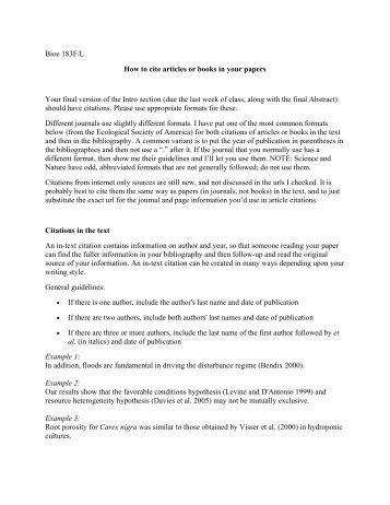 Citation formats for the journal, Ecology - Division of Physical ...