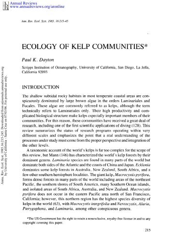 Dayton PK (1985) Ecology of Kelp Communities. Annual