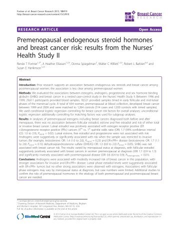 results from the Nurses' Health Study II - Breast Cancer Research