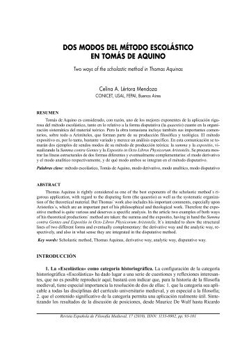 DOS MODOS DEL MÉTODO ESCOLÁSTICO EN TOMÁS DE AQUINO