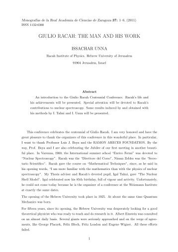 giulio racah: the man and his work - Universidad de Zaragoza