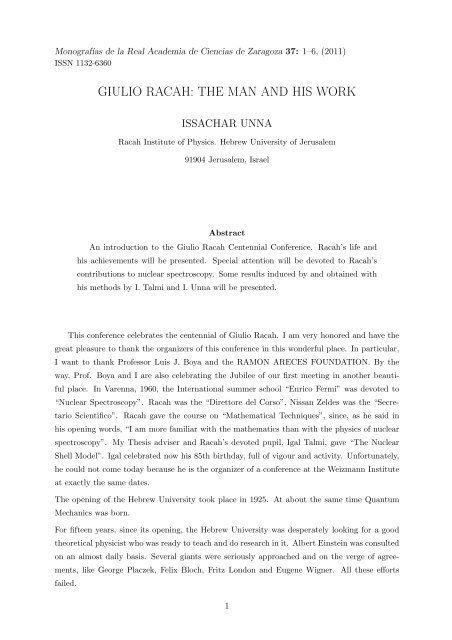 giulio racah: the man and his work - Universidad de Zaragoza