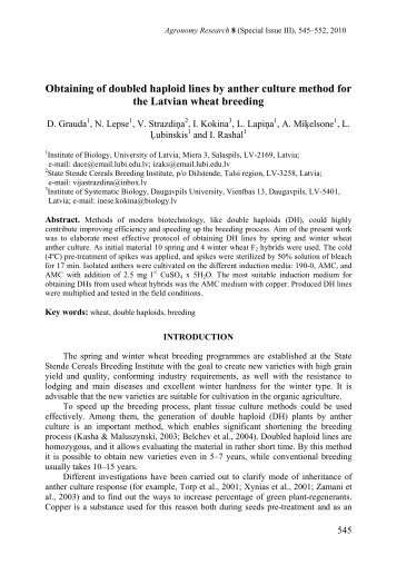 Obtaining of doubled haploid lines by anther culture method for the ...