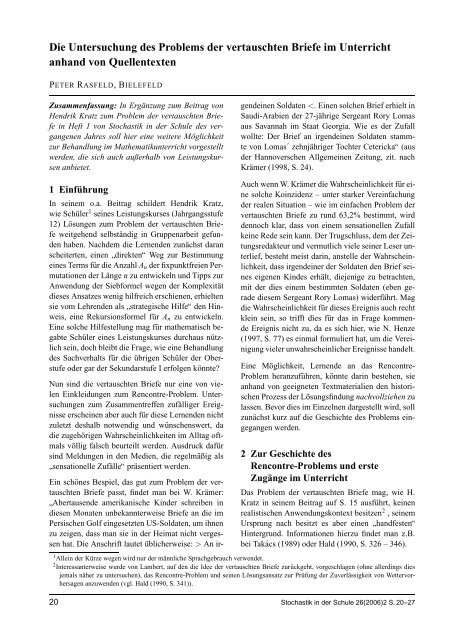 rencontre problem wahrscheinlichkeit