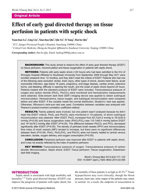 Effect of early goal directed therapy on tissue perfusion in patients ...