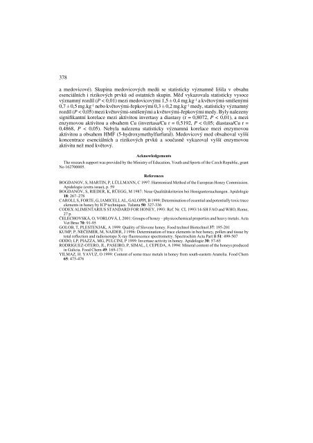 Activity of Enzymes and Trace Element Content in Bee Honey ...