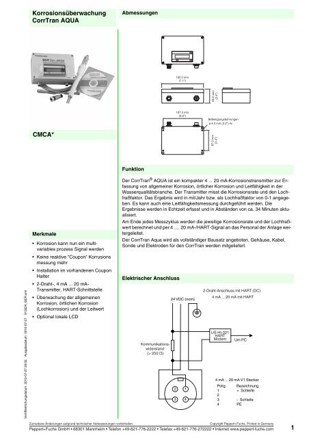 Korrosionsüberwachung CorrTran AQUA 1 CMCA* - Pepperl+Fuchs