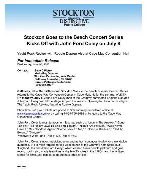 Stockton Goes to the Beach Concert Series Kicks Off with John Ford ...